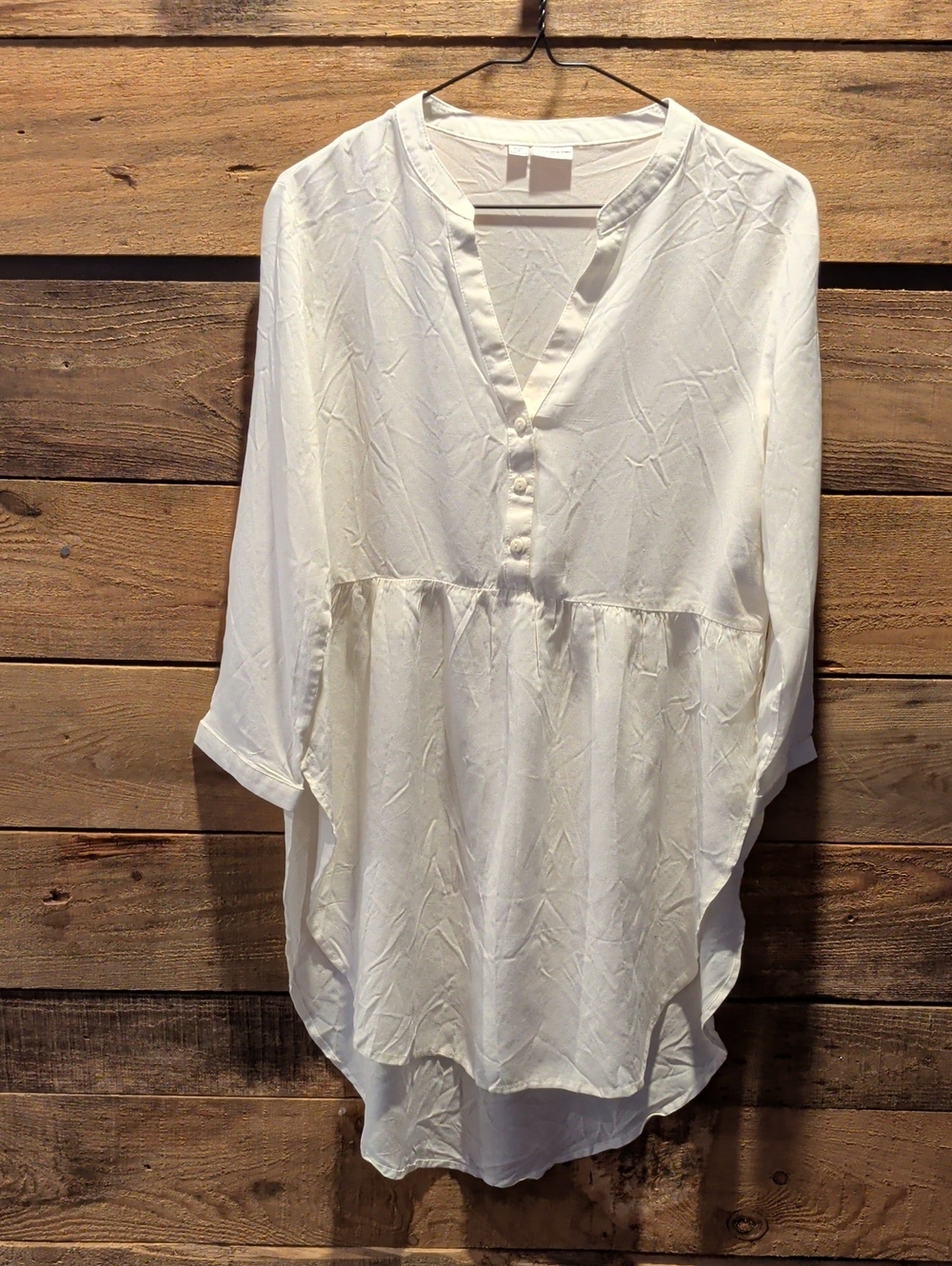White V-Neck Button-Front Peasant Tunic